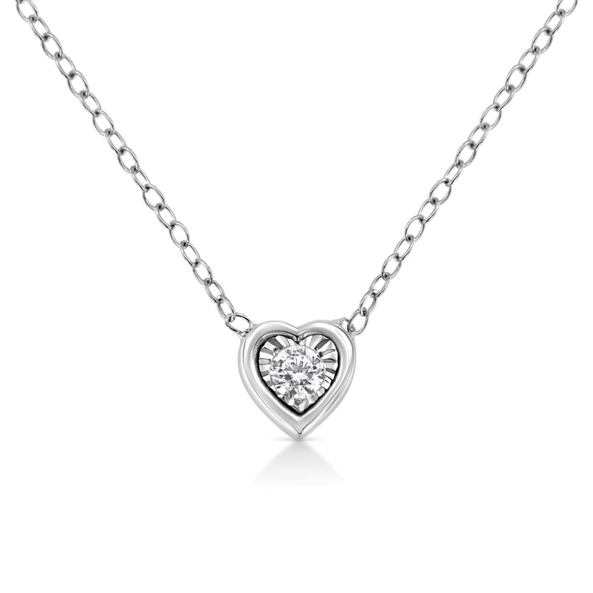10K White Gold 1/10 Cttw Miracle Set Round-Cut Diamond Square Shape 18" Pendant Necklace (H-I Color, SI2-I1 Clarity)