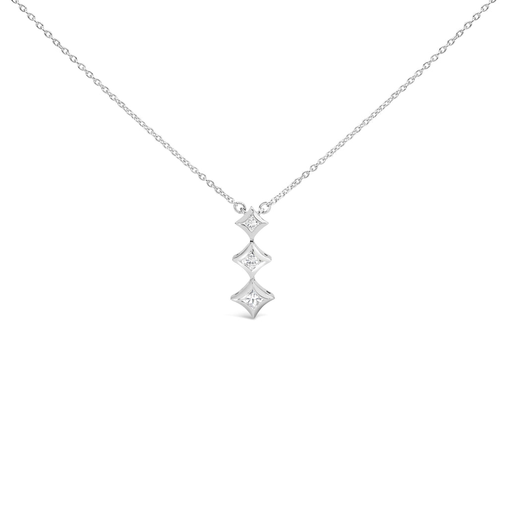 10K White Gold 1/5 Cttw Princess Cut Diamond 3 Stone Drop 18" Pendant Necklace (H-I Color, SI2-I1 Clarity)