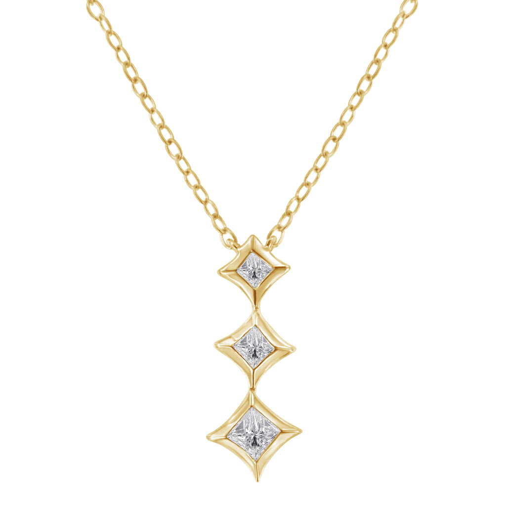 10K White Gold 1/5 Cttw Princess Cut Diamond 3 Stone Drop 18" Pendant Necklace (H-I Color, SI2-I1 Clarity)