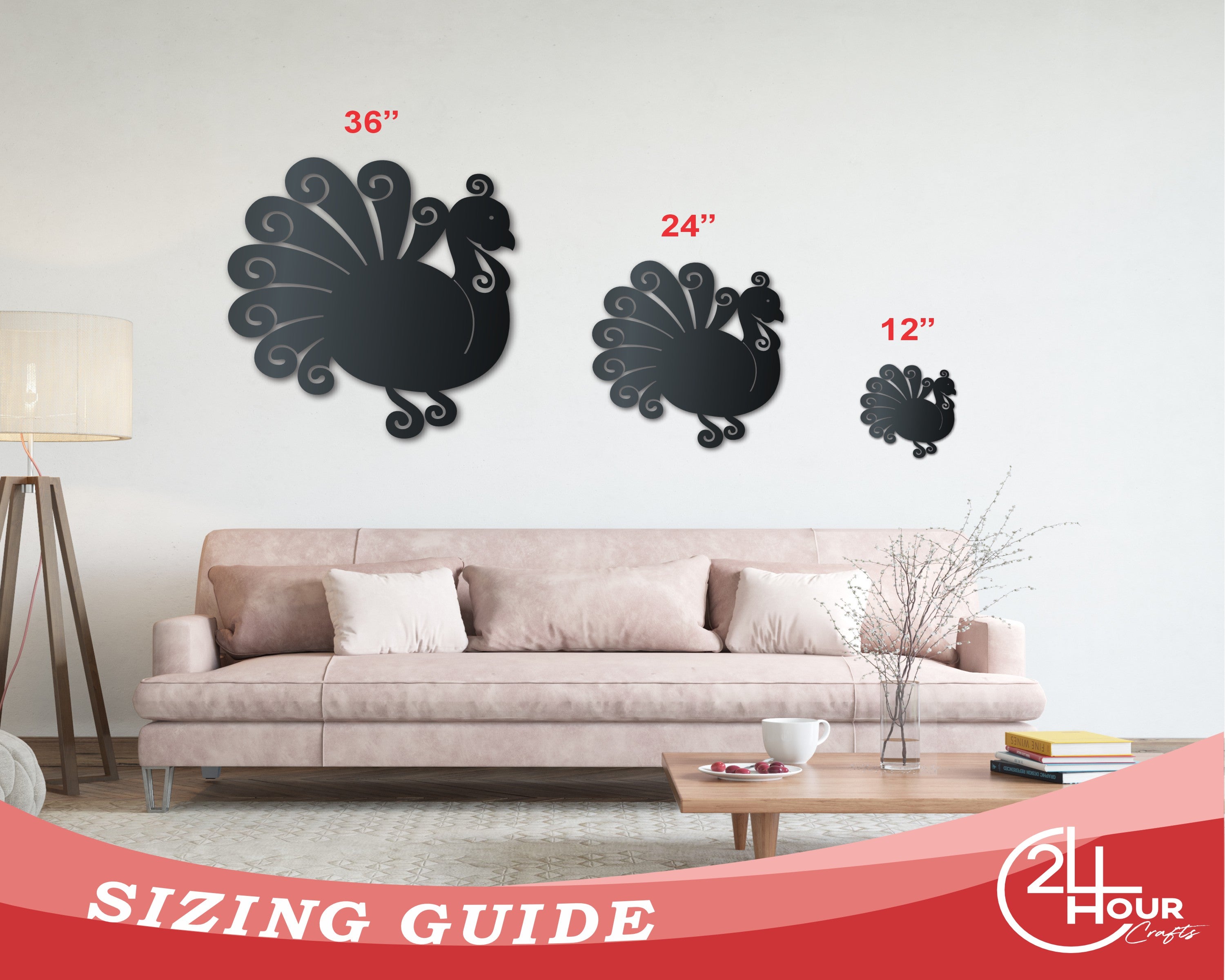 Metal Turkey Wall Art | Thanksgiving | Indoor Outdoor | Up to 36" | Over 20 Color Options