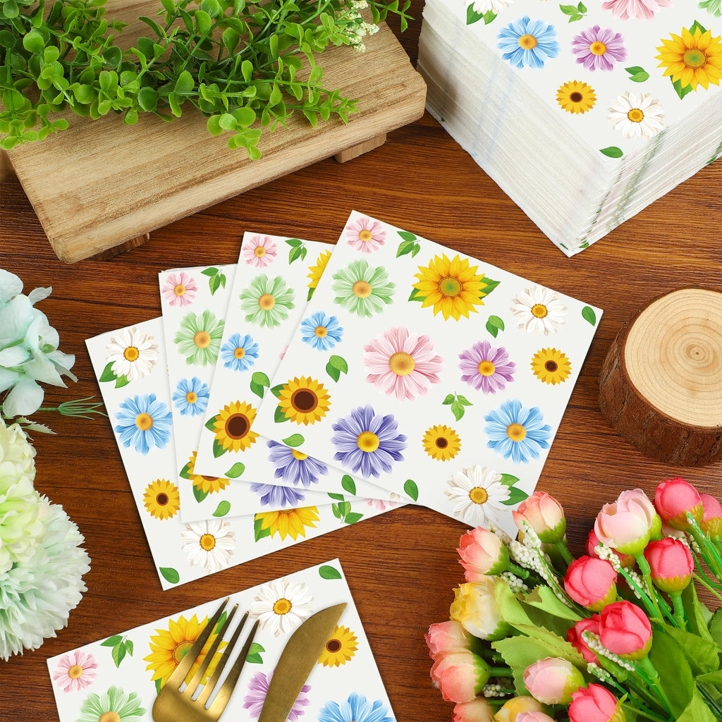 Maniaacer 100 PCS Spring Floral Cocktail Napkins 3-Ply Colorful Paper