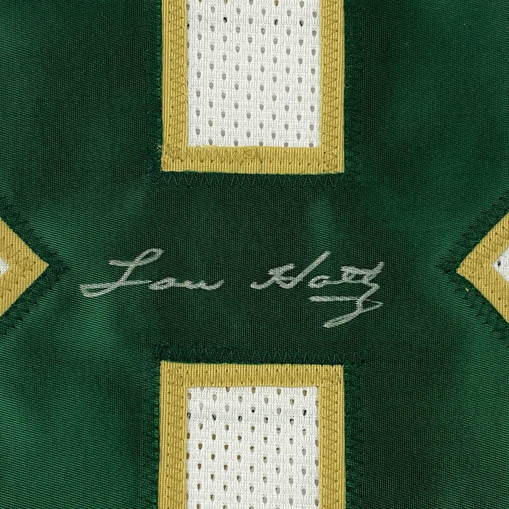 Framed Autographed/Signed Lou Holtz 35x39 1988 National Champs Notre Dame White College Football Jersey JSA COA