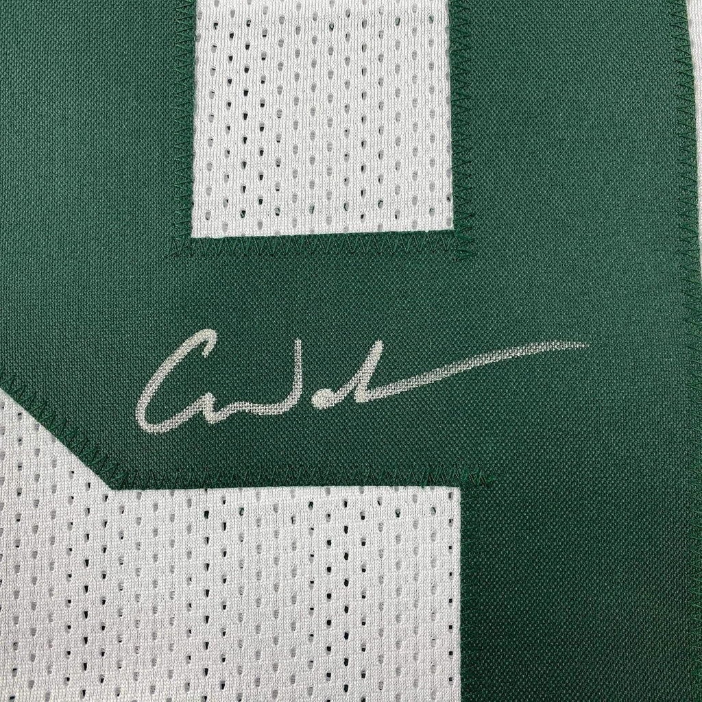 Framed Autographed/Signed Christian Watson 35x39 Green Bay White Football Jersey Beckett BAS COA