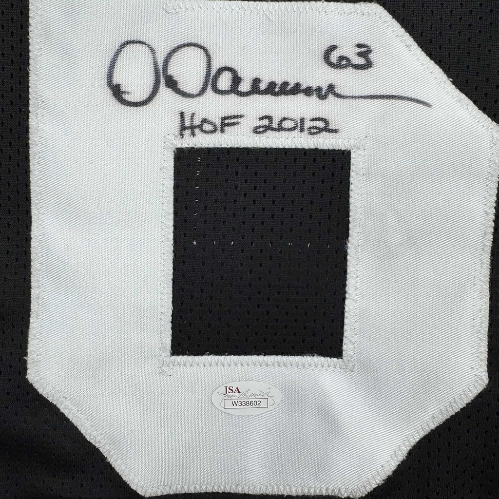 Framed Autographed/Signed Dermontti Dawson HOF 12 35x39 Pittsburgh Black Football Jersey JSA COA