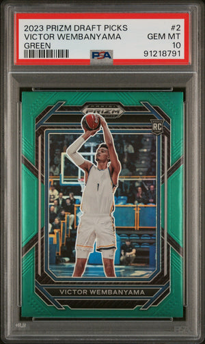 Graded 2023 Panini Prizm Draft Picks Victor Wembanyama #2 Green Rookie RC Basketball Card PSA 10 Gem Mint