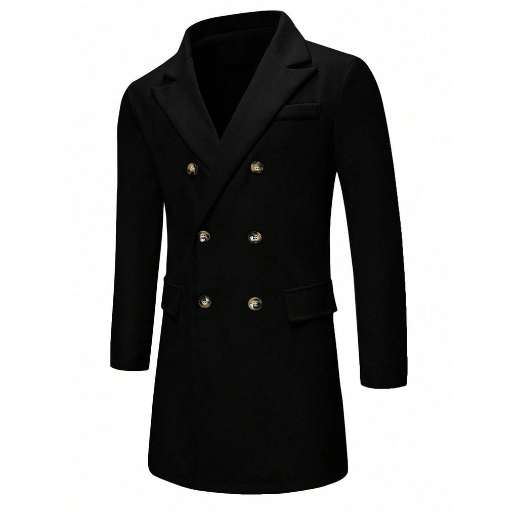 Men's Solid-color Casual Double-breasted Wool Coat