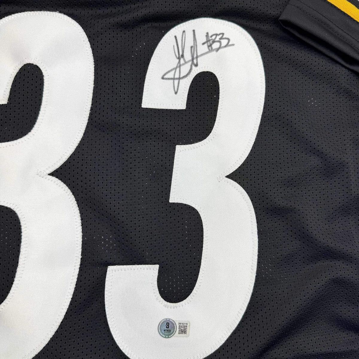 Framed Autographed/Signed Jack Sawyer 35x39 Pittsburgh Black Football Jersey Beckett BAS COA