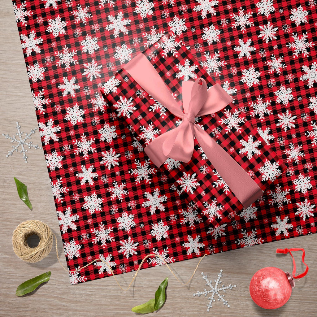 GIOLNIAY Christmas Wrapping Paper Snowflakes Red Black Plaid 28x40 4 Sheets