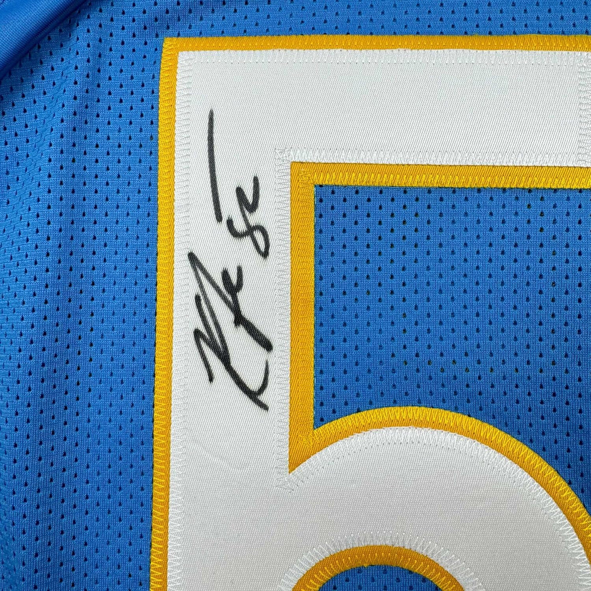 Framed Autographed/Signed Khalil Mack 35x39 Los Angeles LA Light Blue Football Jersey Beckett BAS COA