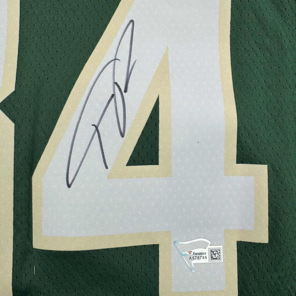 Framed Autographed/Signed Giannis Antetokounmpo 35x39 Milwaukee Green Custom Basketball Jersey Fanatics COA