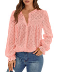 PRETTYGARDEN Women's Pink Eyelet Lace Blouse, Medium