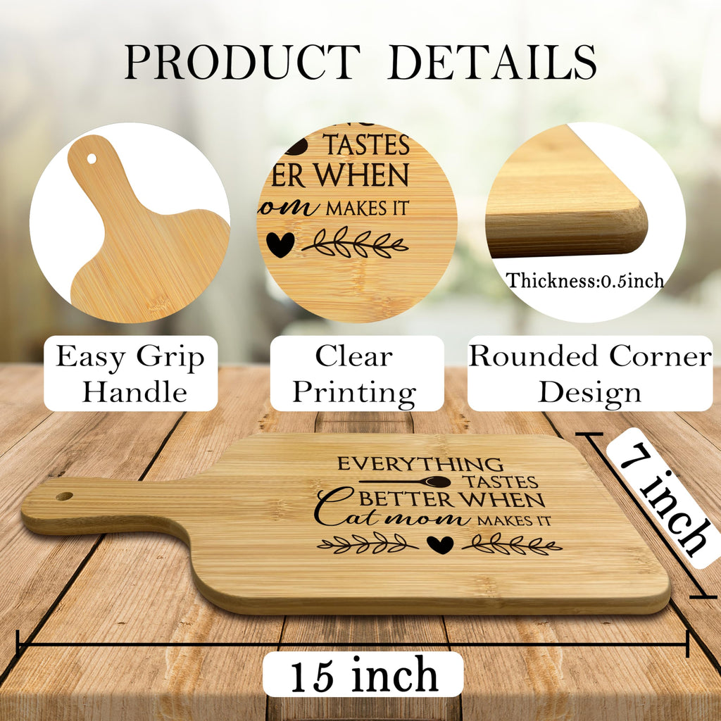 FONDCANYON Cat Mom 15x7 Cutting Board with Handle Kitchen Gift