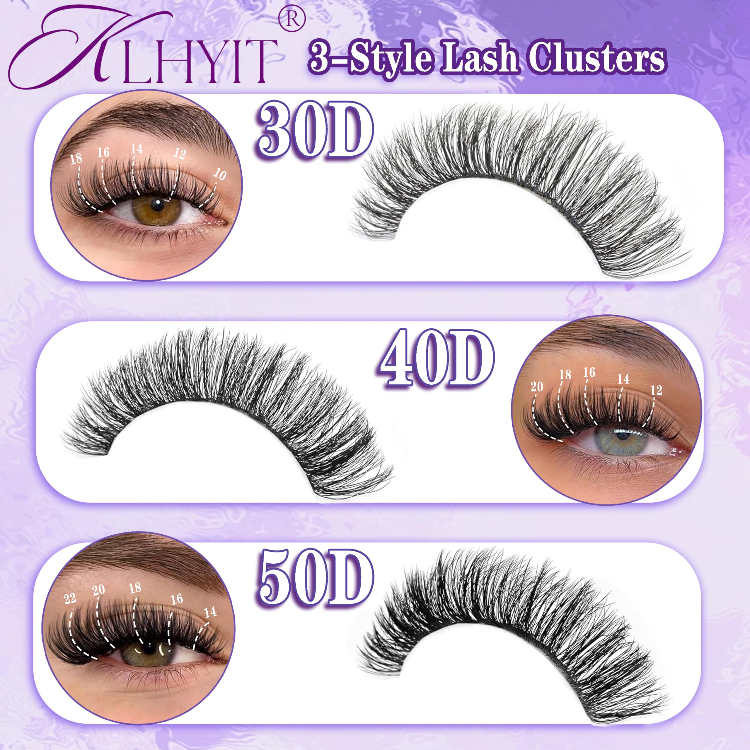 KLHYIT Wispy Lash Clusters 300PCS 10-22mm Mixed D C 30D-50D Eyelash Extensions