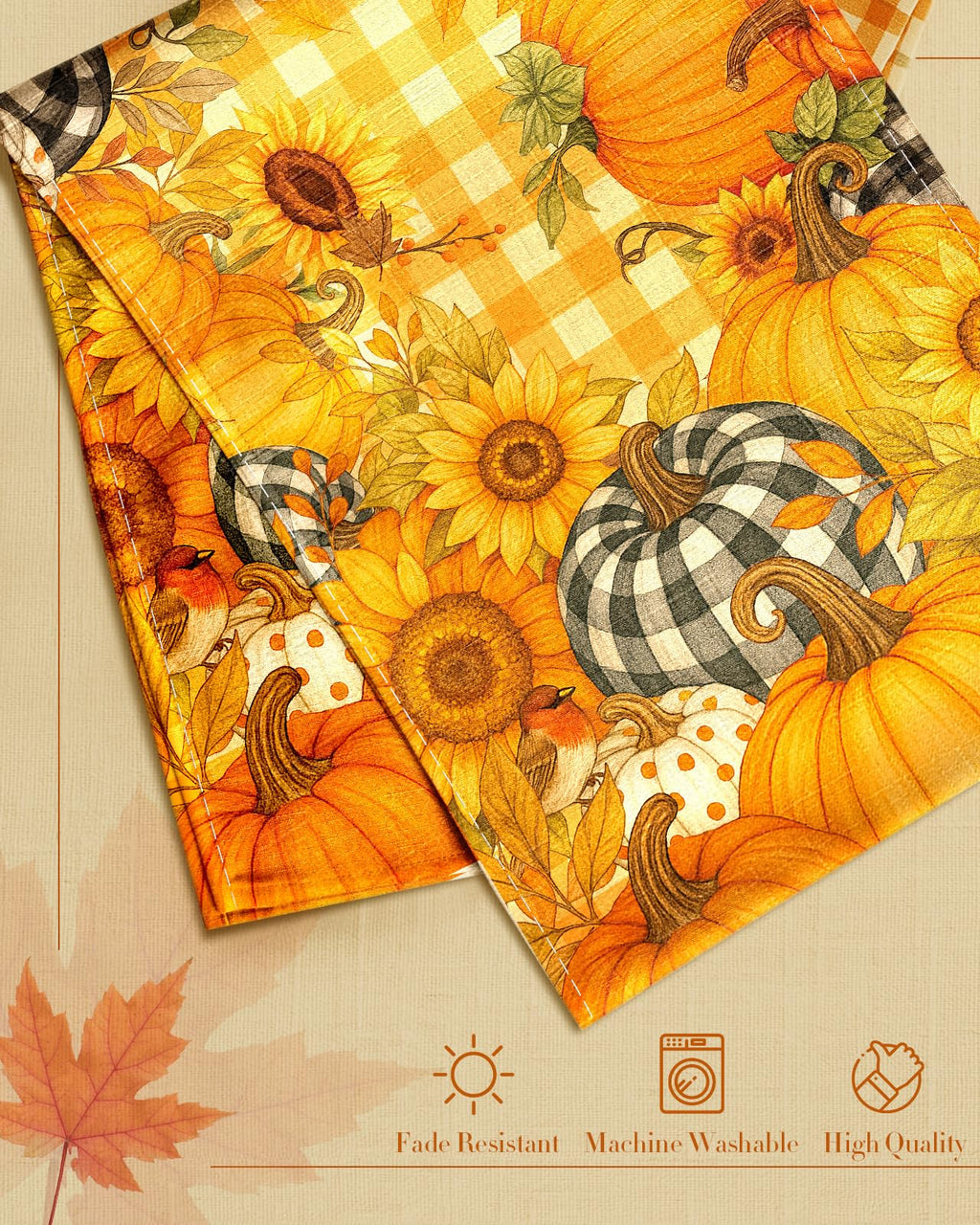 Miss Adola Pumpkin Plaid Fall Table Runner 13x72 Sunflower Decor
