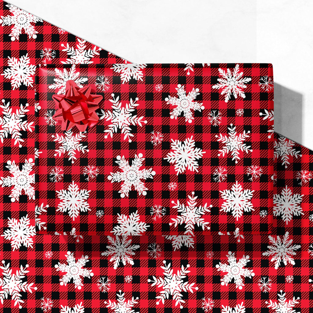 GIOLNIAY Christmas Wrapping Paper Snowflakes Red Black Plaid 28x40 4 Sheets