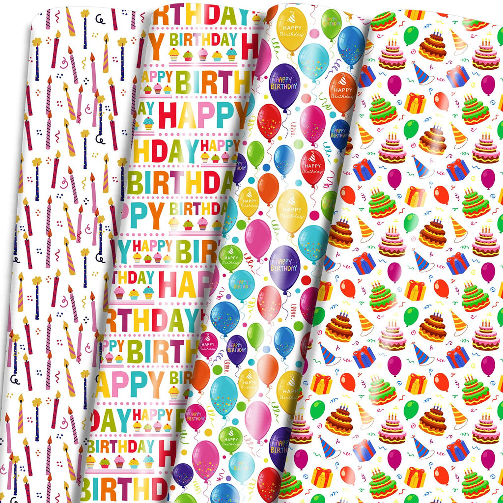 LCY WEDSHI Birthday Wrapping Paper 12pcs 20x29in Multicolor Birthday Theme