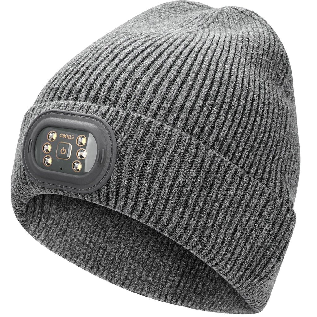 OKKLE Unisex USB-Rechargeable LED Beanie, Gray, One Size