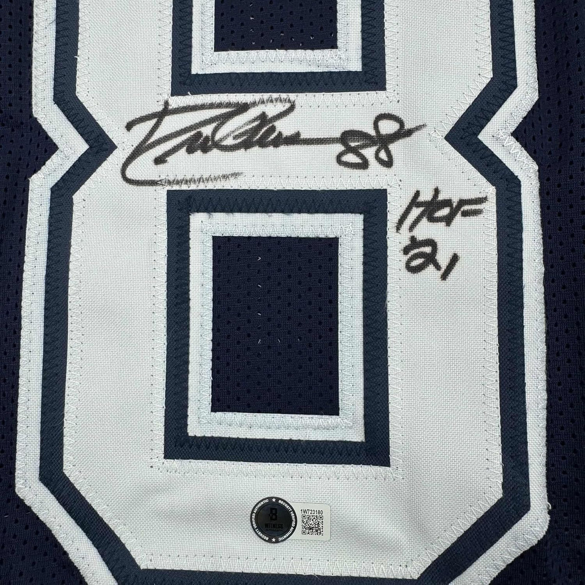 Framed Autographed/Signed Drew Pearson 35x39 Dallas Navy Football Jersey Beckett BAS COA