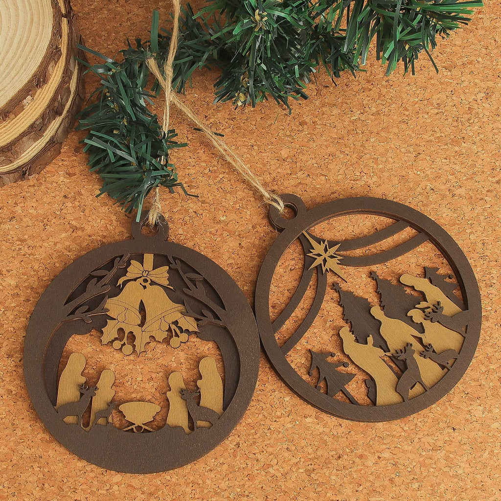 Yelsky Jesus Christmas Nativity Ornaments Wooden Set 2pcs Natural Wood