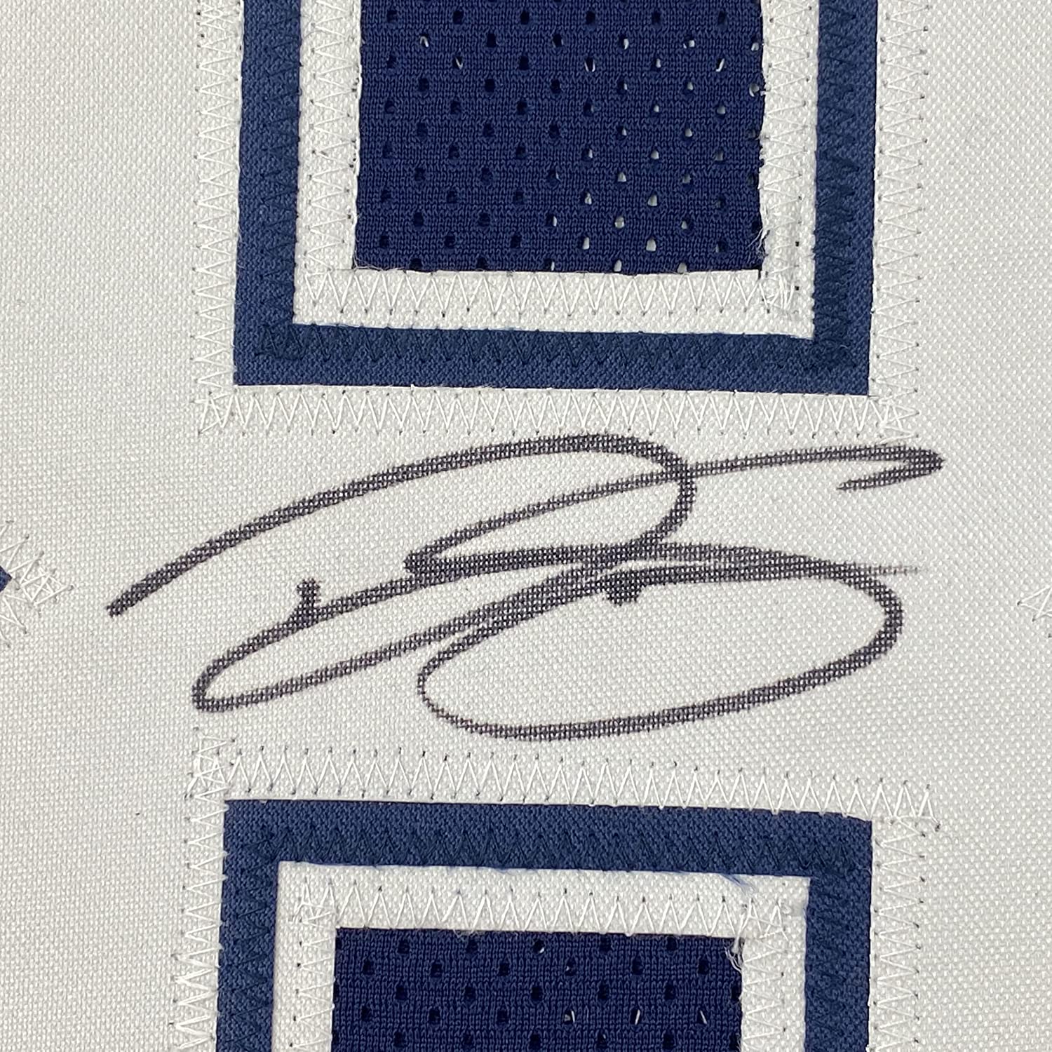 Framed Autographed/Signed Dalton Schultz 35x39 Dallas Dark Blue Football Jersey JSA COA