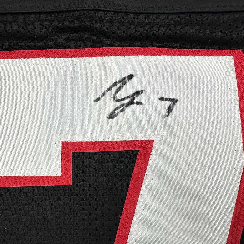 Framed Autographed/Signed Bijan Robinson 35x39 Atlanta Retro Black Football Jersey Beckett BAS COA