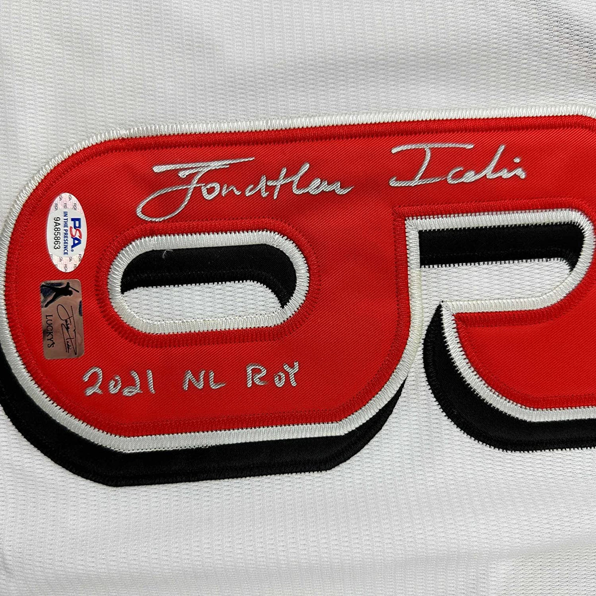 Framed Autographed/Signed Jonathan India 35x39 2021 NL ROY Cincinnati White Baseball Jersey JSA COA