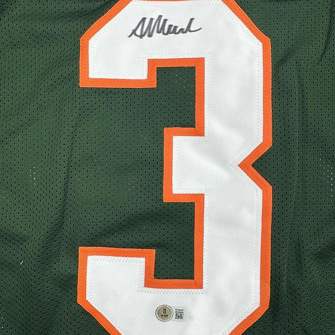 Framed Autographed/Signed Akheem Mesidor 35x39 Miami Green College Football Jersey Beckett BAS COA