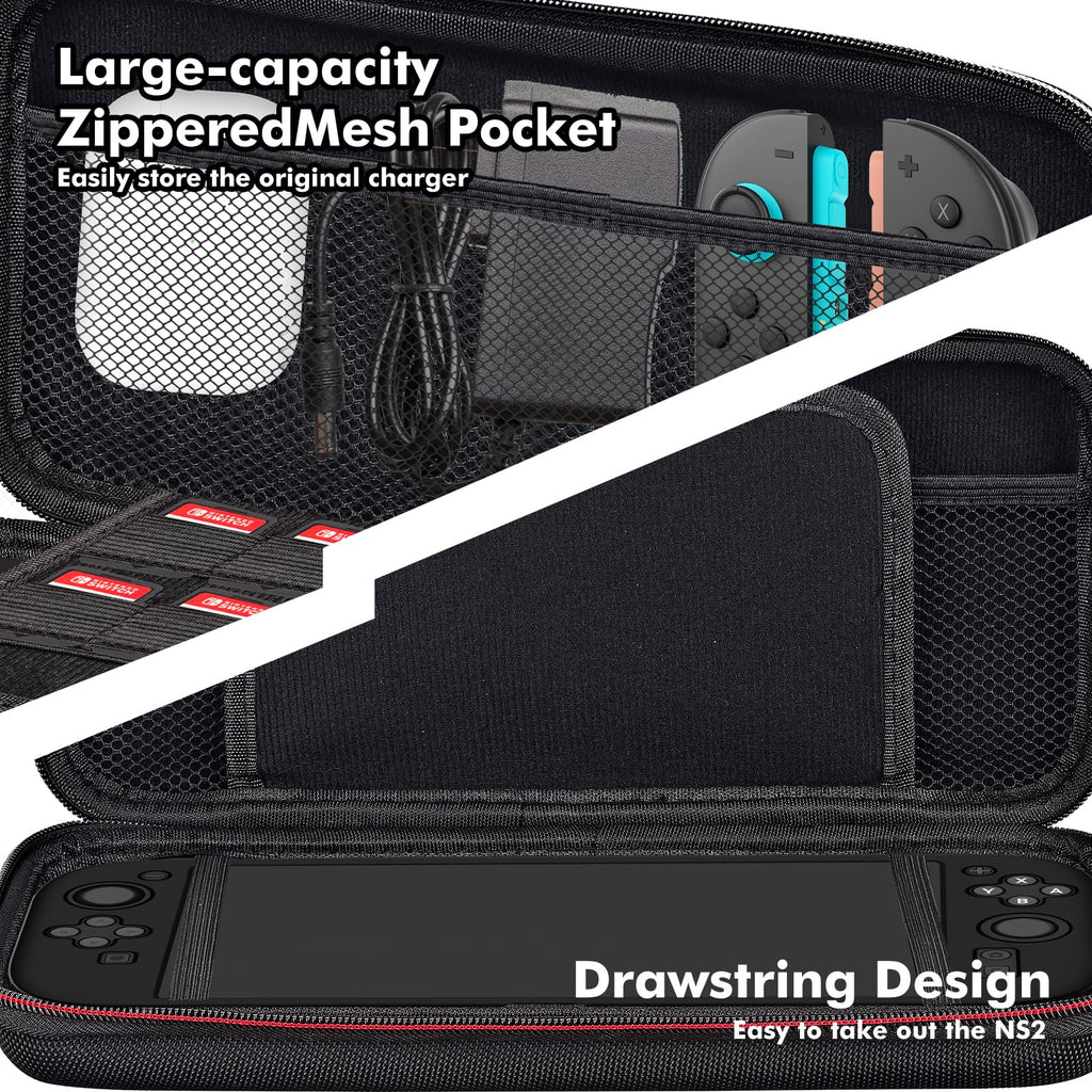 OSYROY Switch 2 Carrying Case 10 Game Slots Screen Protectors Hard Shell Black