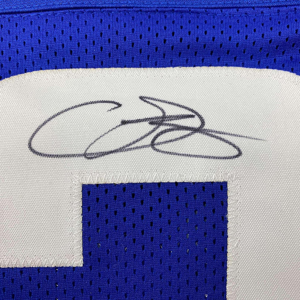 Framed Autographed/Signed Odell Beckham Jr. 35x39 OBJ Los Angeles LA Blue Football Jersey Beckett BAS COA
