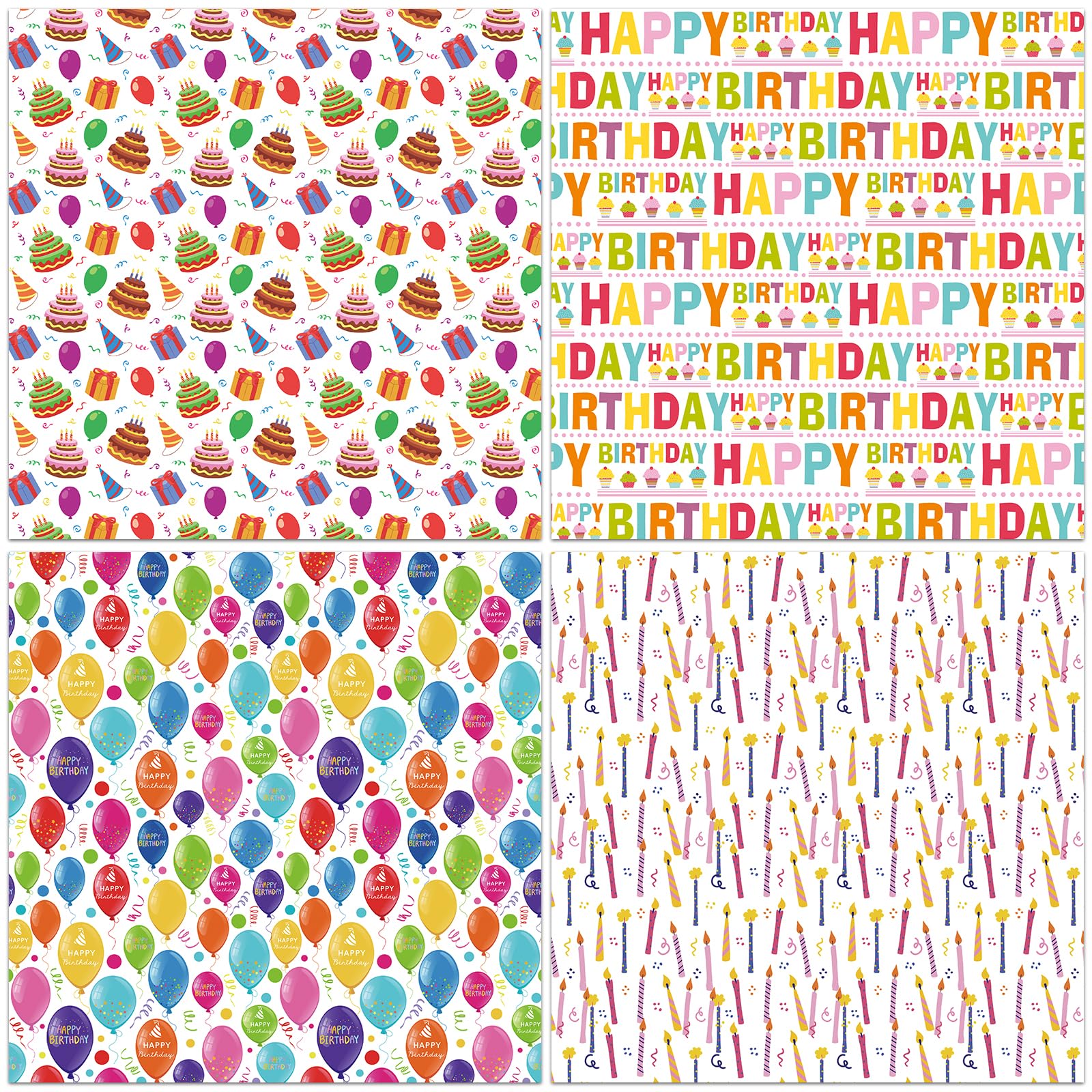 LCY WEDSHI Birthday Wrapping Paper 12pcs 20x29in Multicolor Birthday Theme