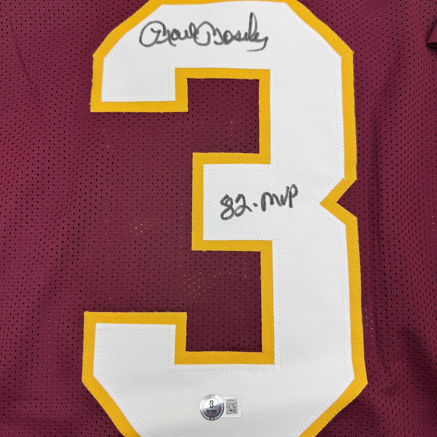 Framed Autographed/Signed Mark Moseley 35x39 82 MVP Washington Burgundy Football Jersey Beckett BAS COA