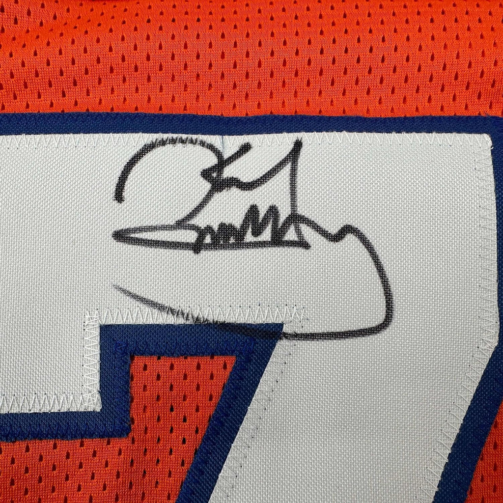 Framed Autographed/Signed Karl Mecklenburg 35x39 Denver Orange Football Jersey JSA COA