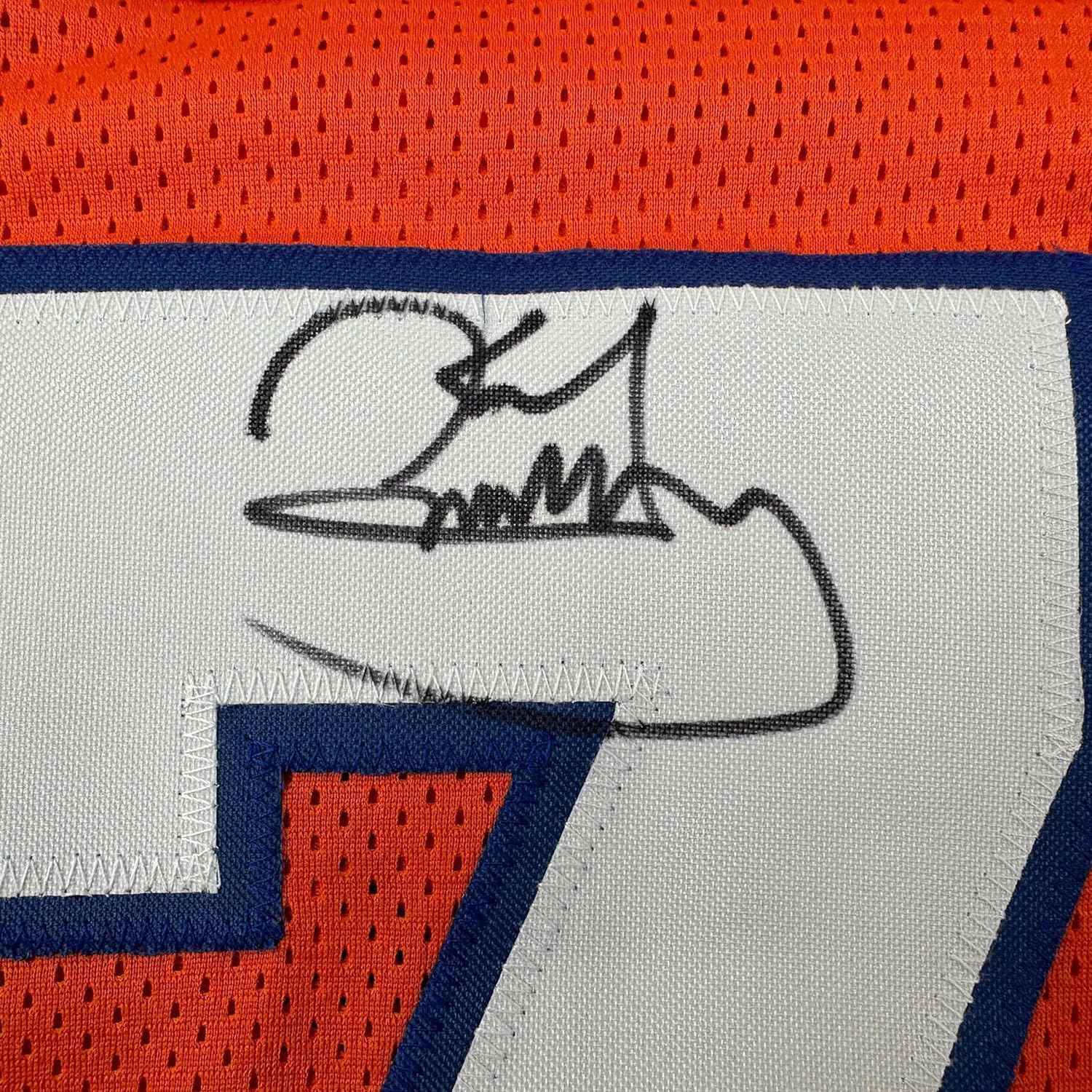 Framed Autographed/Signed Karl Mecklenburg 35x39 Denver Orange Football Jersey JSA COA