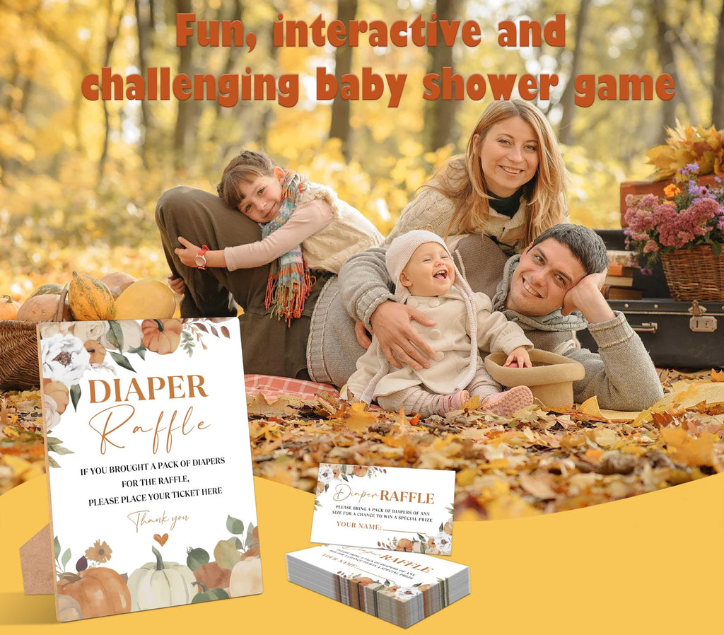 Serach Little Pumpkin Baby Shower Diaper Raffle Sign with Stand & 50 Tickets