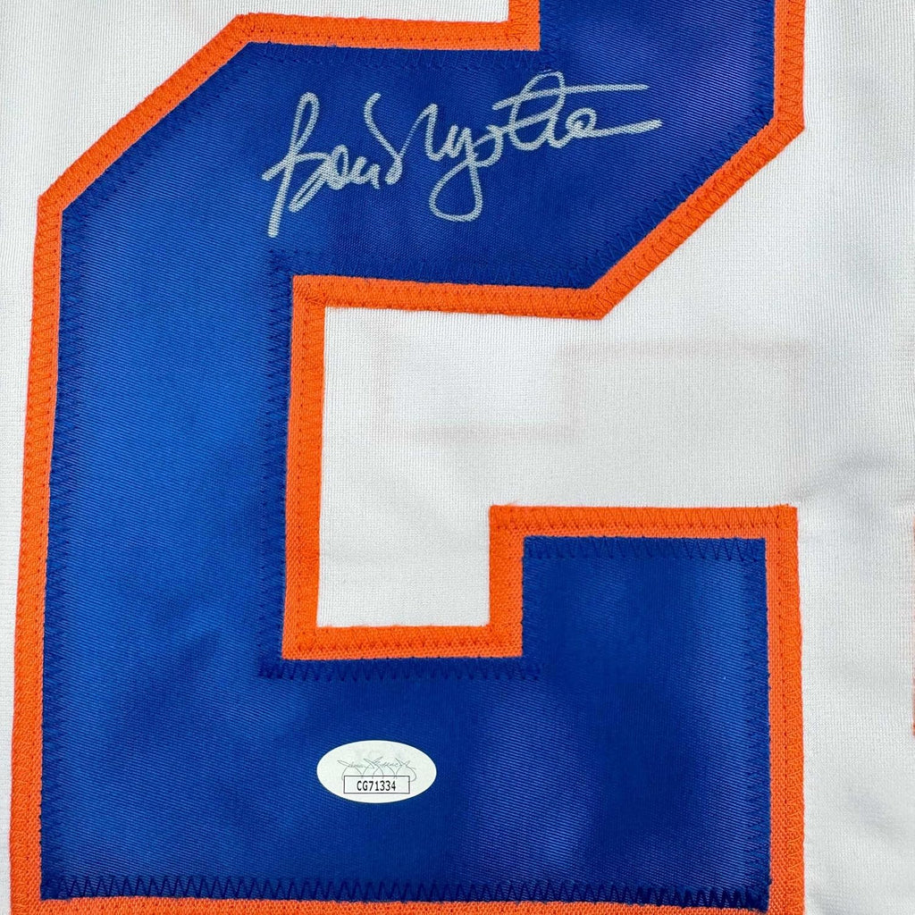 Framed Autographed/Signed Bob Nystrom 35x39 New York White Hockey Jersey JSA COA