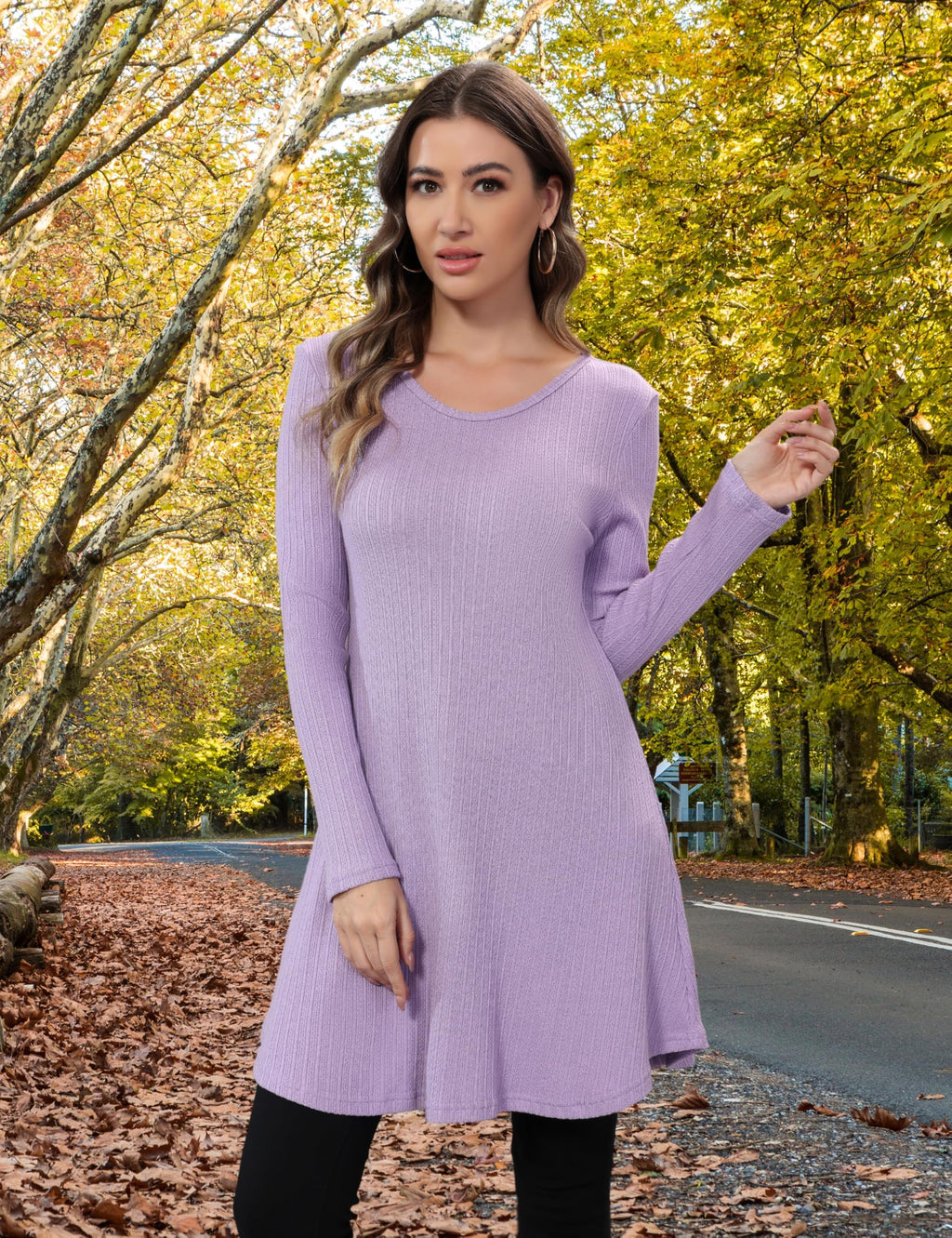 Aphratti Womens Sweater Dress Tunic Top Long Sleeve Casual Lavender L