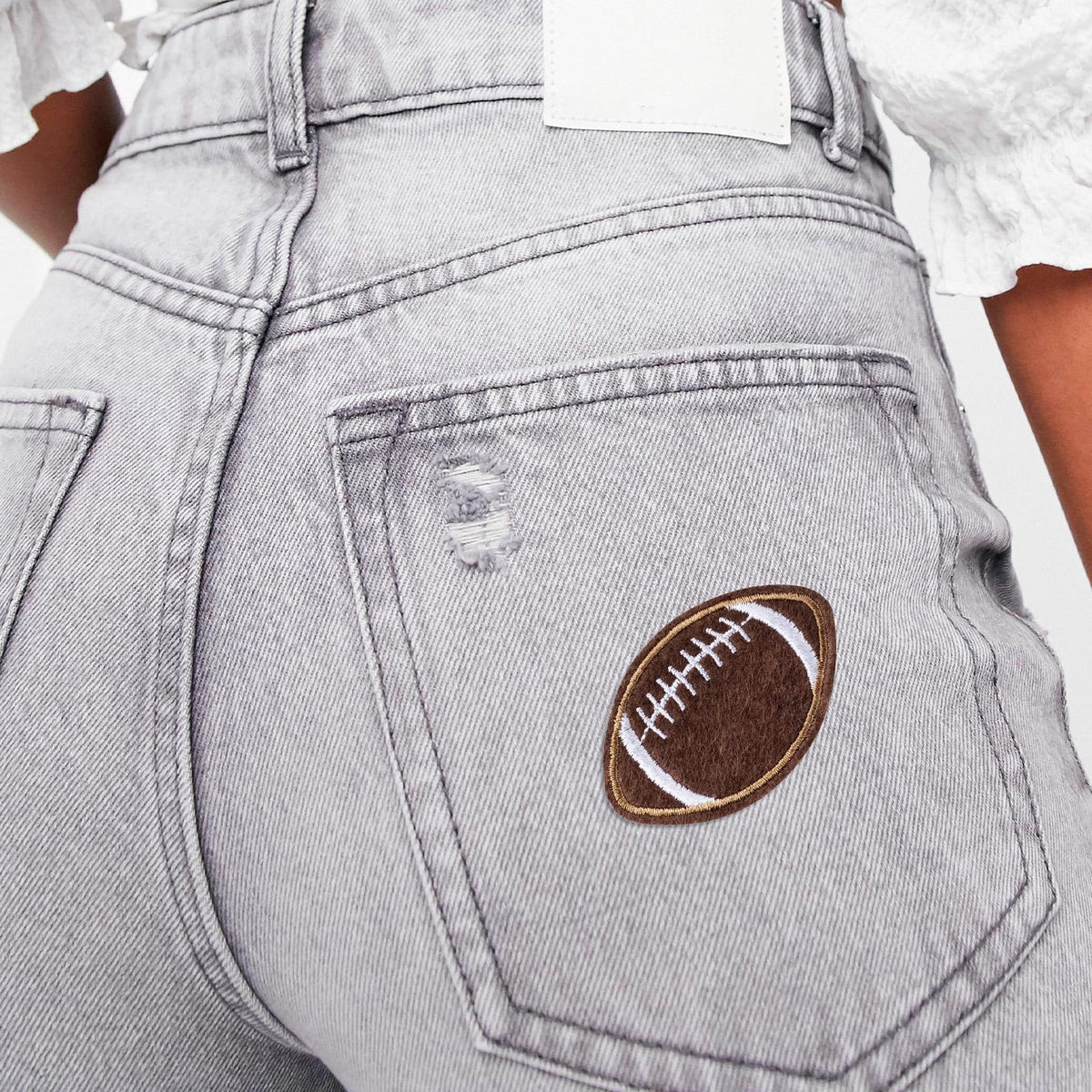 Pndeyo 35pcs Football Iron on Patches for Backbags, Sew on Football Bumble Embroidered Patch, Sport Embroidery Applique Decoration Accessories for DIY Clothes Jackets Jeans Hats Bags- Brown