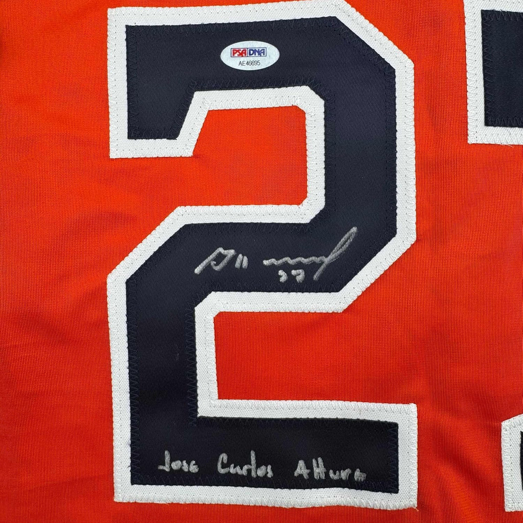 Framed Autographed/Signed Jose Altuve 35x39 Houston Orange Baseball Jersey PSA/DNA COA