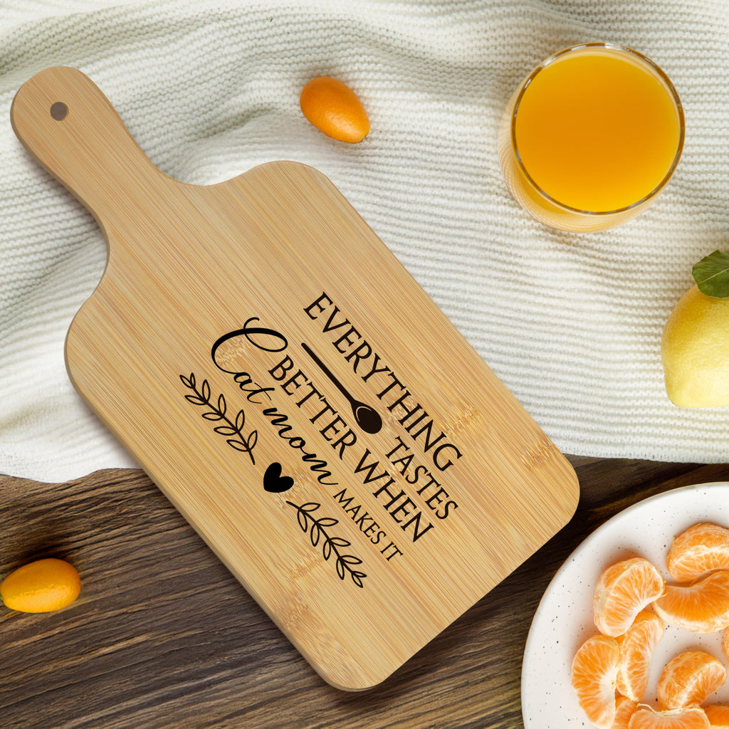FONDCANYON Cat Mom 15x7 Cutting Board with Handle Kitchen Gift