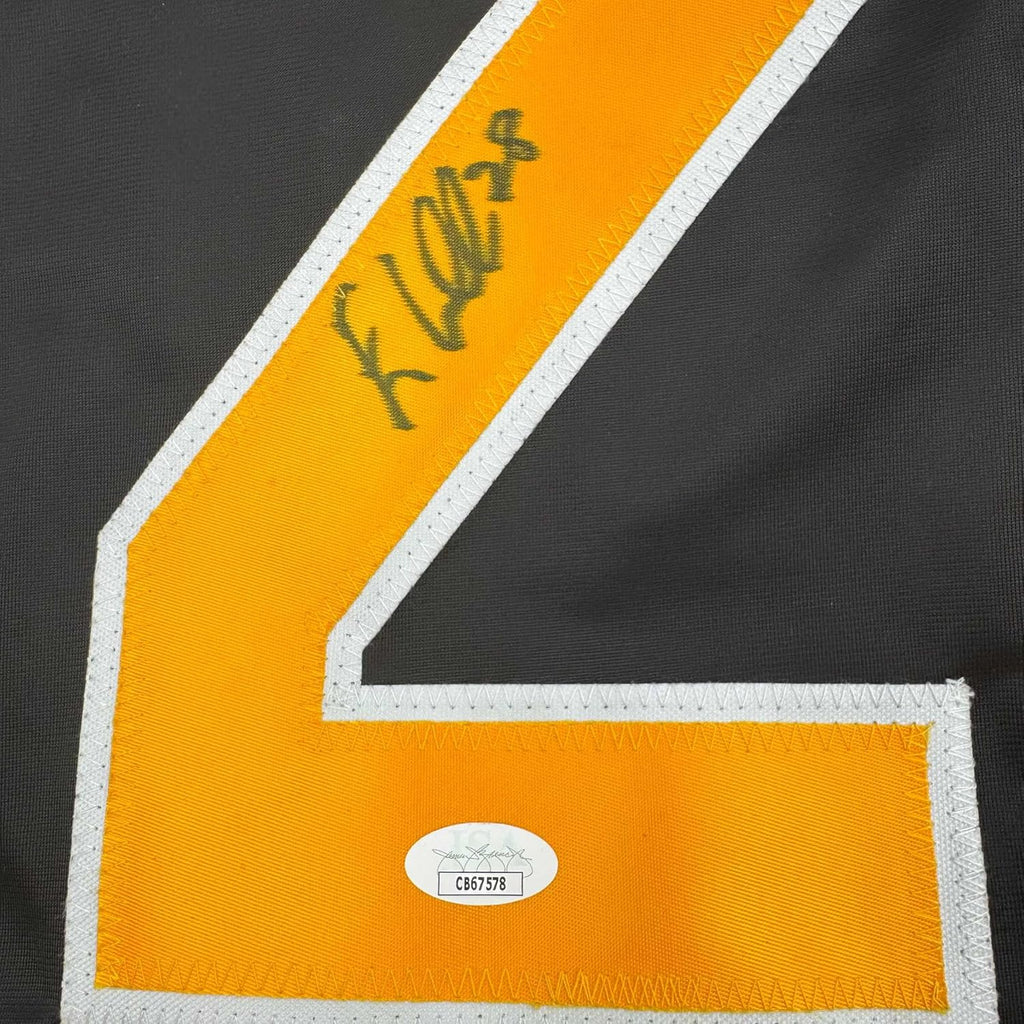 Framed Autographed/Signed Elias Lindholm 35x39 Boston Black Hockey Jersey JSA COA