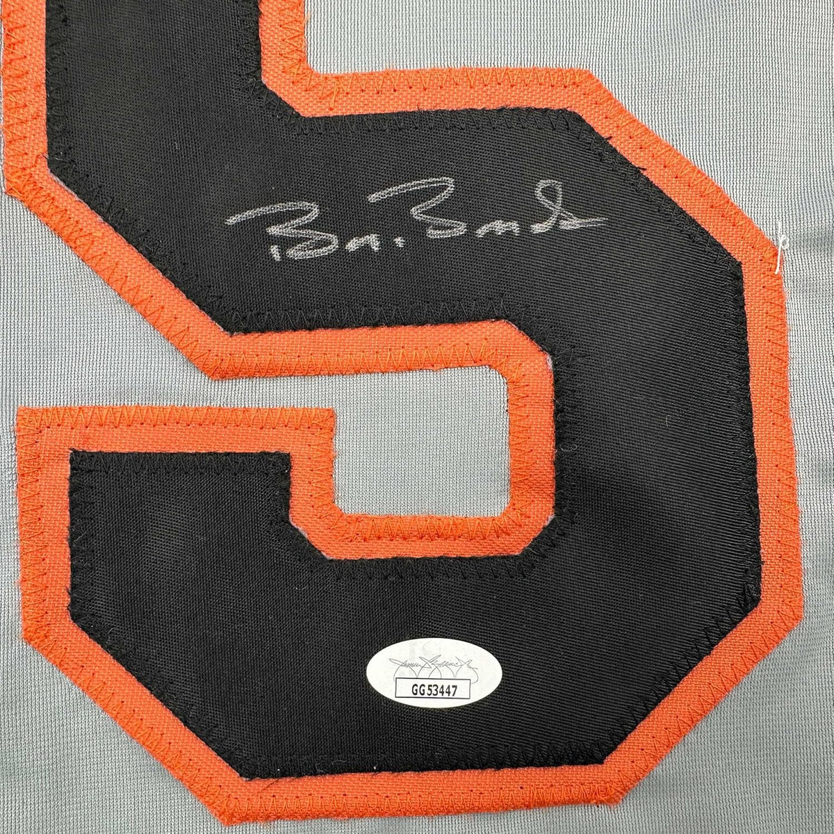 Framed Autographed/Signed Barry Bonds 35x39 San Francisco Grey Baseball Jersey JSA COA