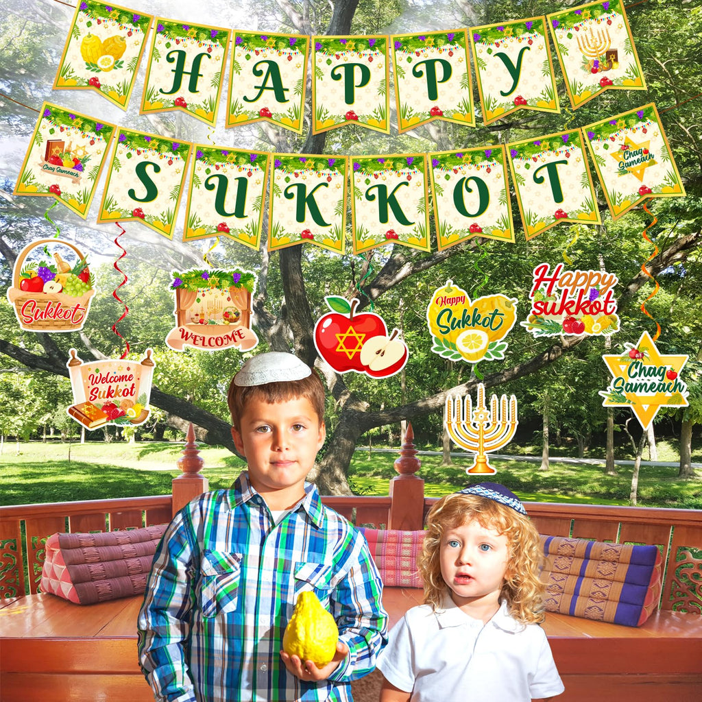 Sukkot Decorations Hanging Swirls Happy Sukkot Banner Ceiling Decor