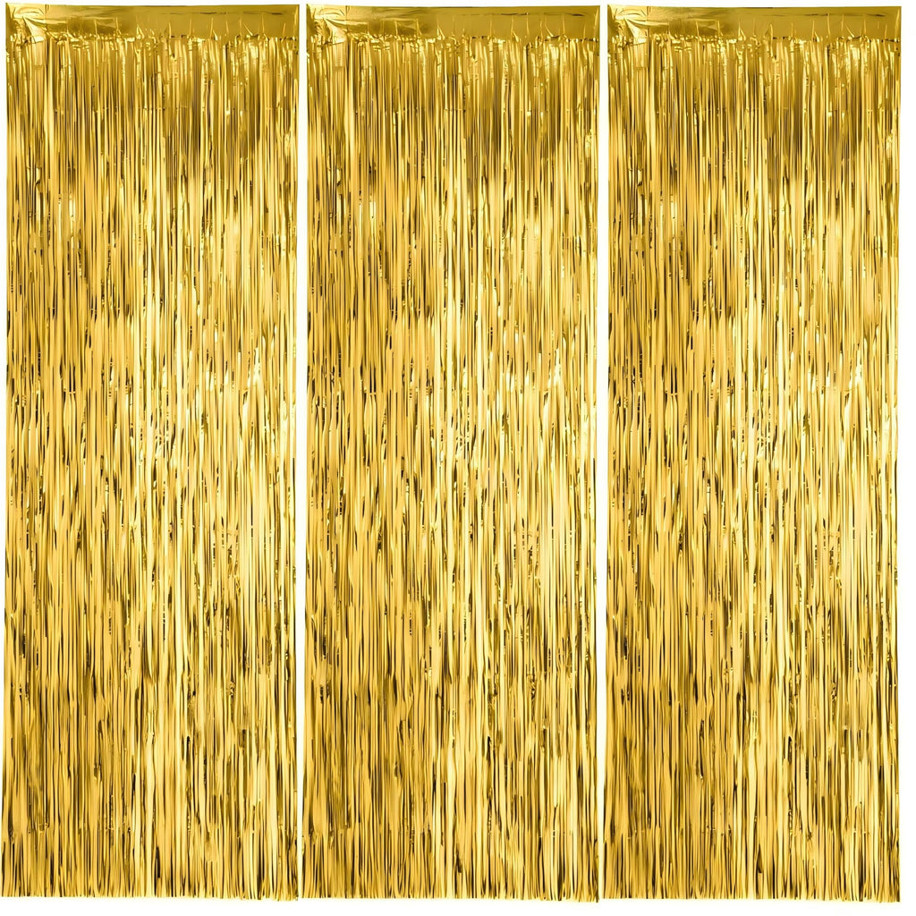 Calmi Halloween Foil Fringe Curtain Backdrop 6.6x3.3ft Orange Purple Black 3Pack