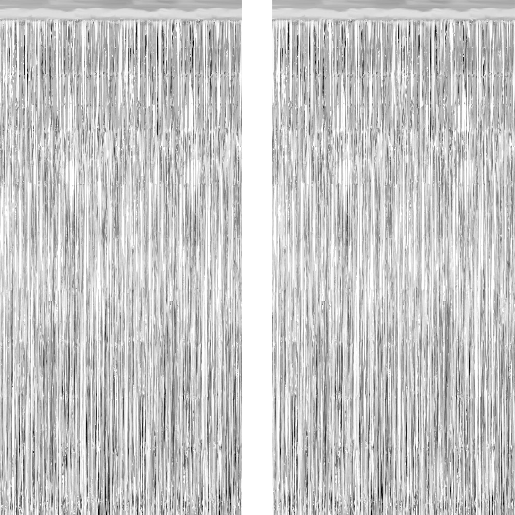 ZATAYE 2 Pack Tinsel Backdrop 3.28x7.05 FT Silver Metallic Foil Curtains