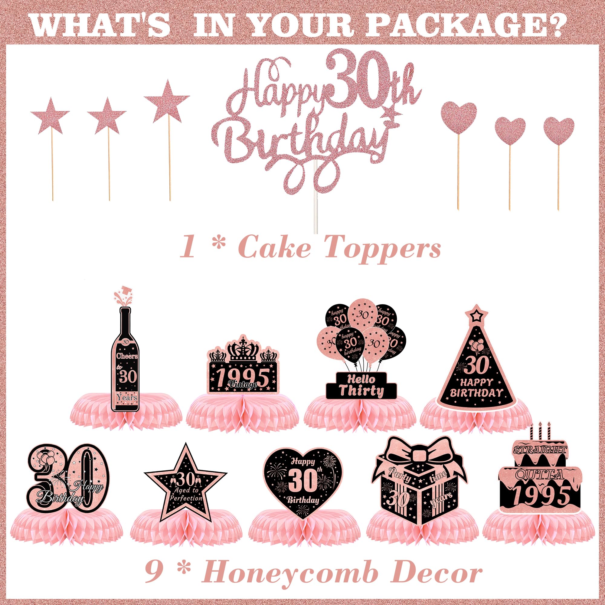 ITHKIRHO 30th Birthday Honeycomb Centerpieces Rose Gold 10 Pcs Decorations