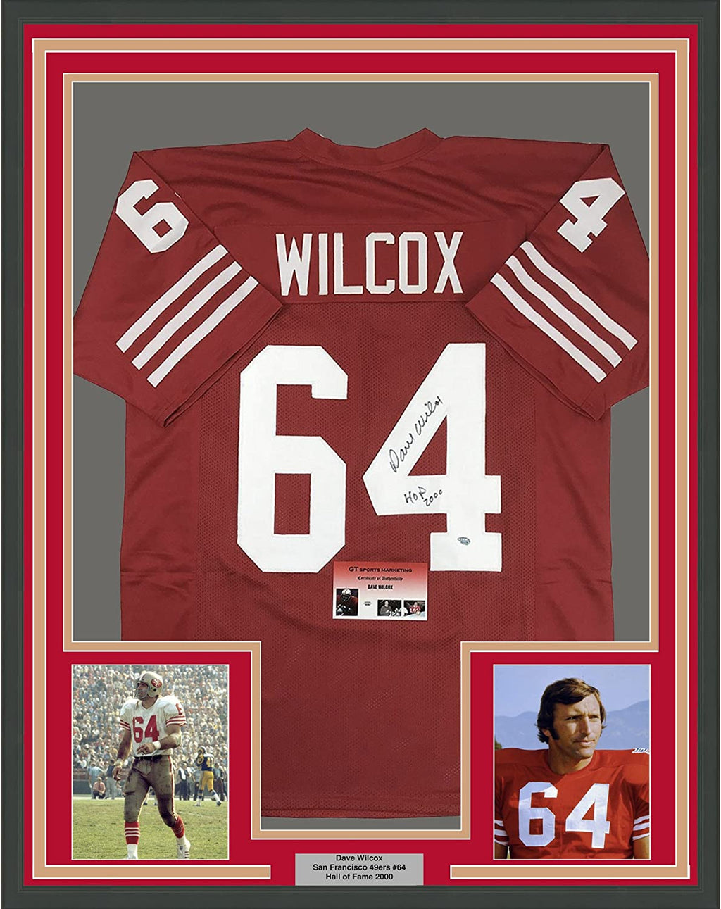 Framed Autographed/Signed Dave Wilcox HOF 2000  35x39 San Francisco 49ers Red Football Jersey GTSM COA