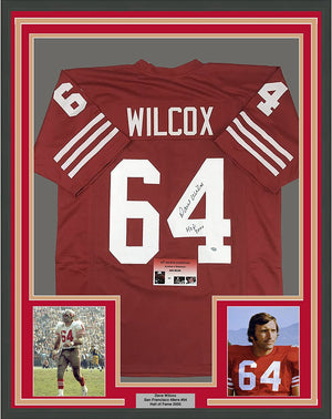 Framed Autographed/Signed Dave Wilcox HOF 2000  35x39 San Francisco 49ers Red Football Jersey GTSM COA