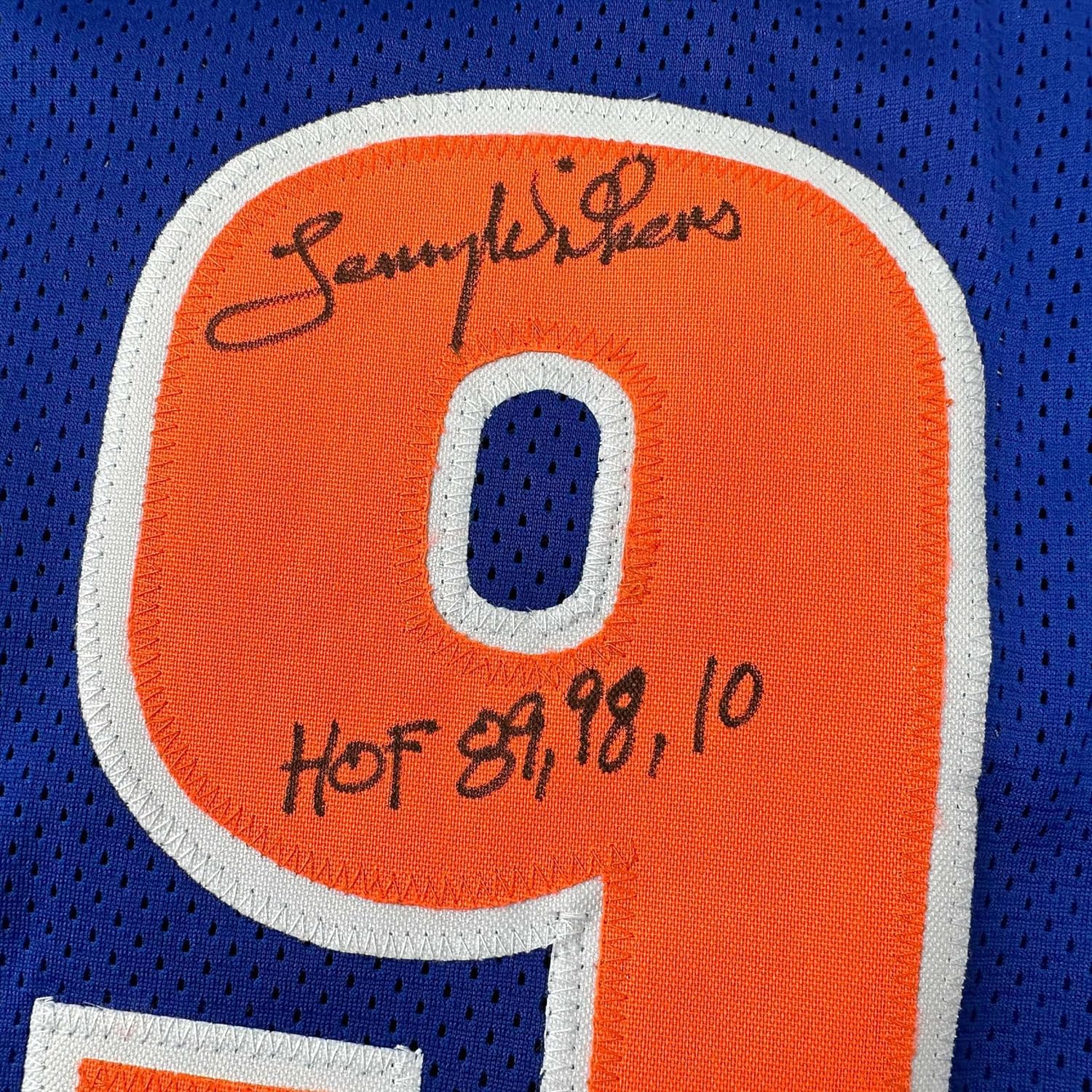 Framed Autographed/Signed Lenny Wilkens 35x39 HOF Cleveland Blue Basketball Jersey Beckett BAS COA