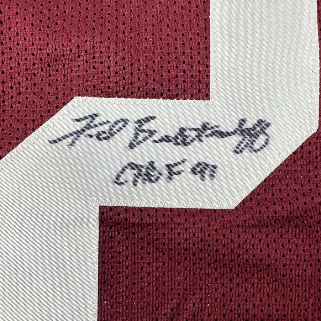 Framed Autographed/Signed Fred Biletnikoff 35x39 CHOF 91 Florida State FSU Red College Football Jersey JSA COA