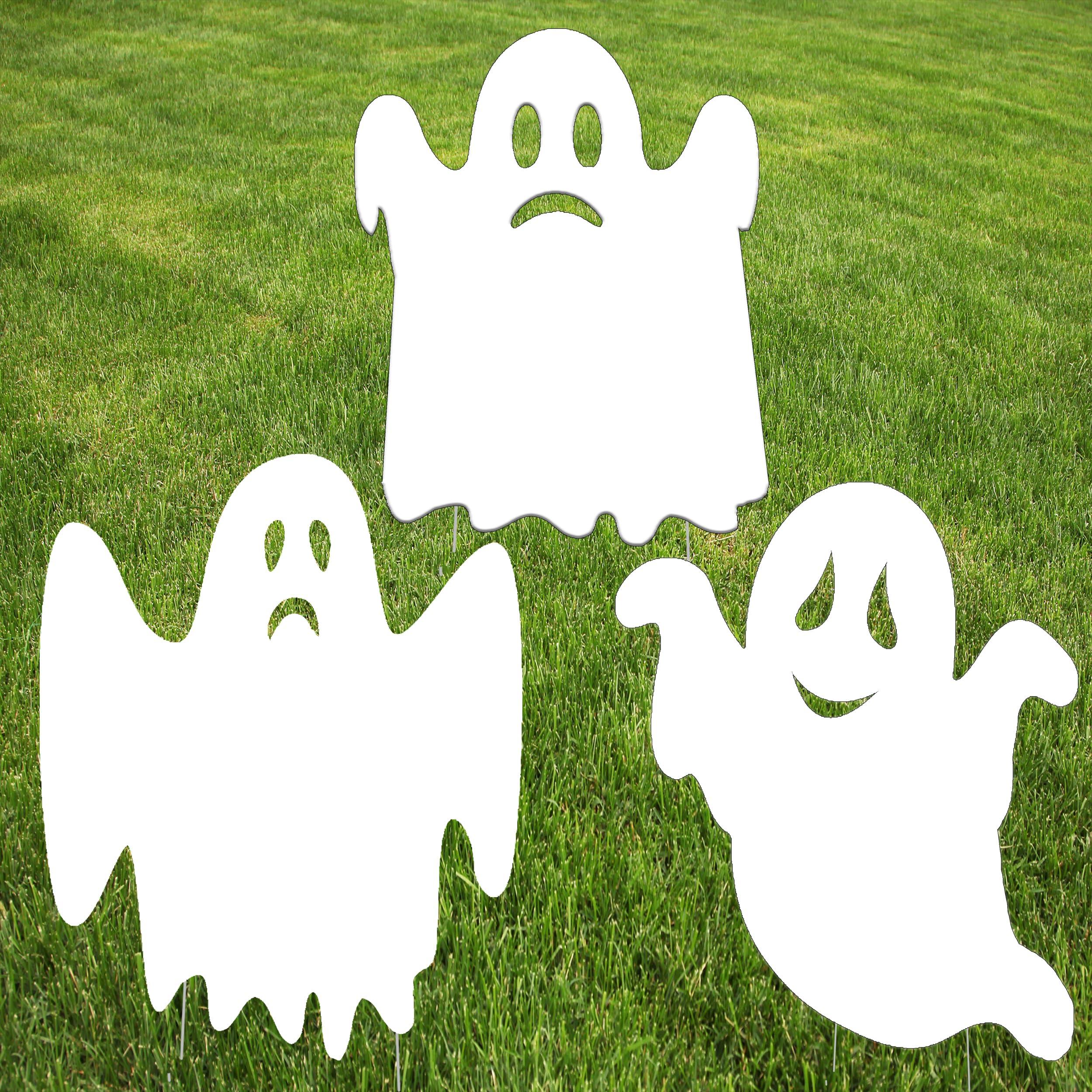Rogue River Tactical Large Ghost Halloween Yard Sign Outdoor 15x12 Inch 3 Pack